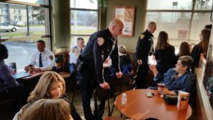 Citizens and police officers fill Tim Horton's Wednesday morning.