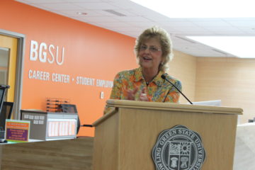 BGSU President Mary Ellen Mazey celebrating the opening of the new Career Center.