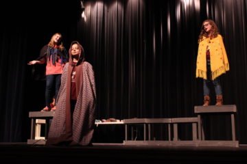 From left, Mary Helen Delisle, Eli Marx, and Lauren Carmen in "The Sun and the North Wind."