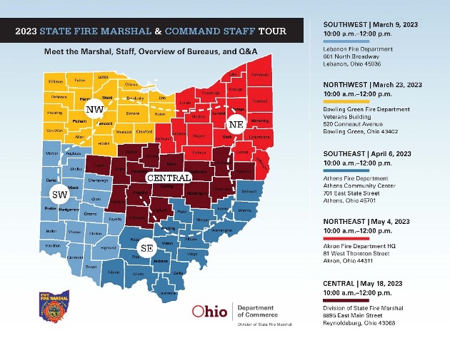Ohio map of state fire marshal statewide tour