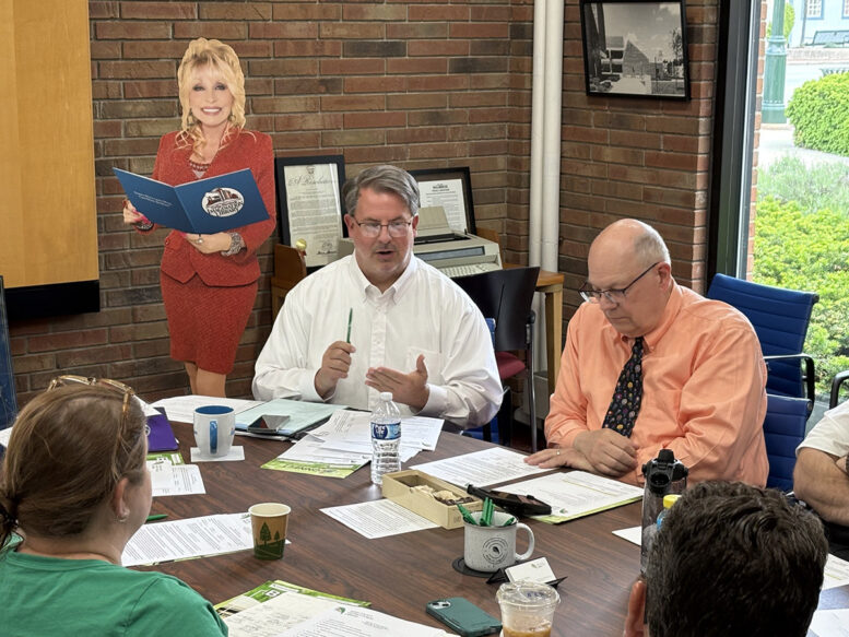 Michael Penrod, WCDPL director and Ken Frisch, board of trustees president at board meeting May 19, 2026