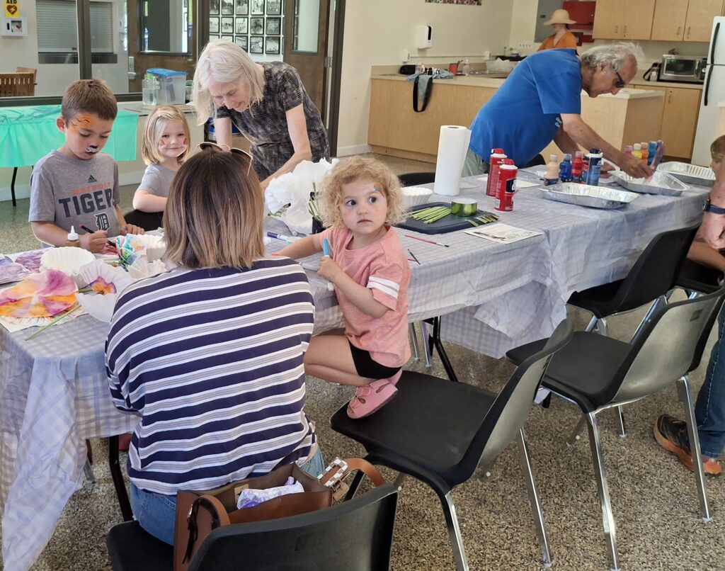 Children doing arts and crafts.