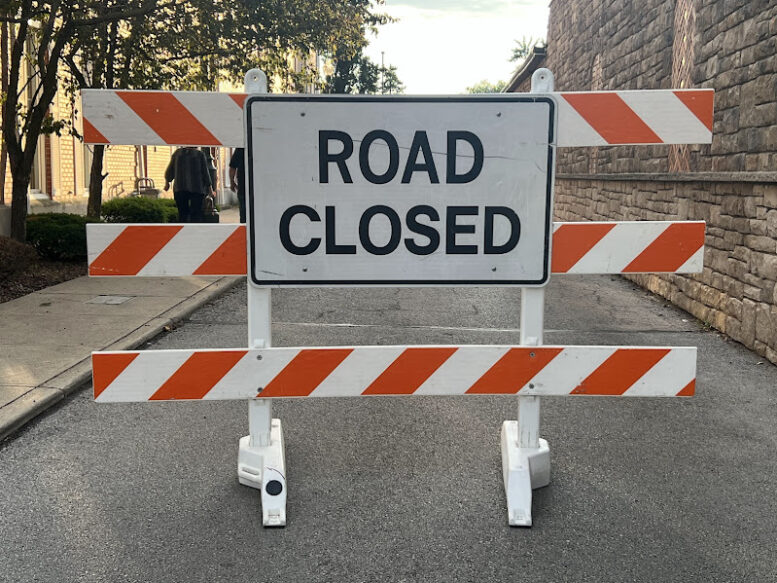 Road Closed Sign in middle of street