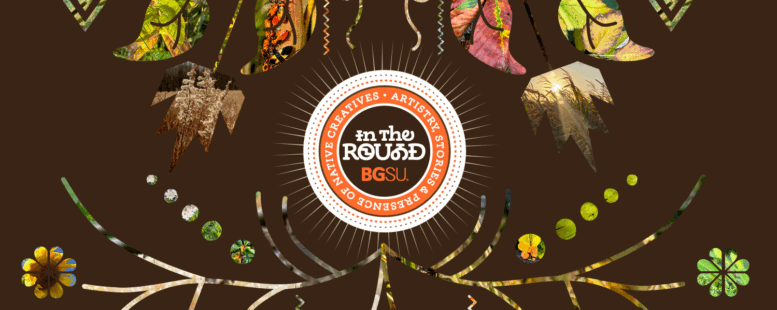 Image of a circle with "In The Round" surrounded by botanical images